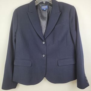 PENDLETON Blazer Navy Size 16 Petite Lined  Virgin Wool Office Casual Preppy